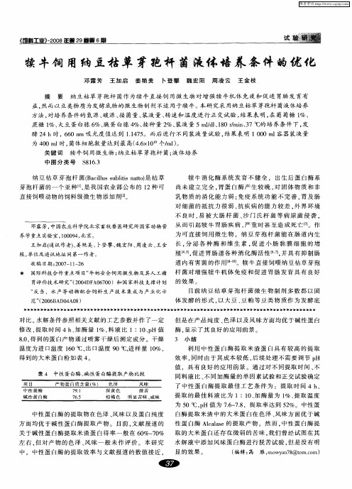 犊牛饲用纳豆枯草芽孢杆菌液体培养条件的优化