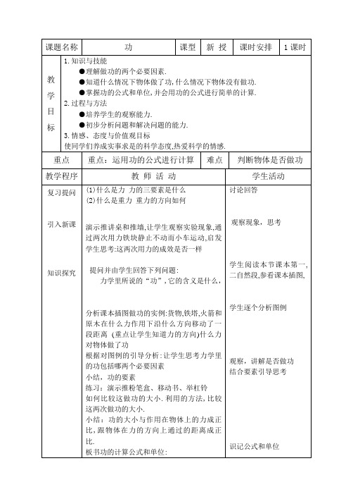 人教版-物理-八年级下册15.1 功  教案