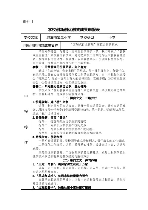 望岛小学创新创优创效项目申报表
