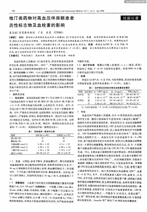 他汀类药物对高血压伴房颤患者炎性标志物及血栓素的影响