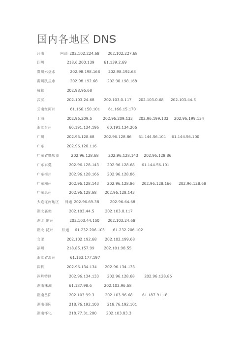 国内各地区DNS