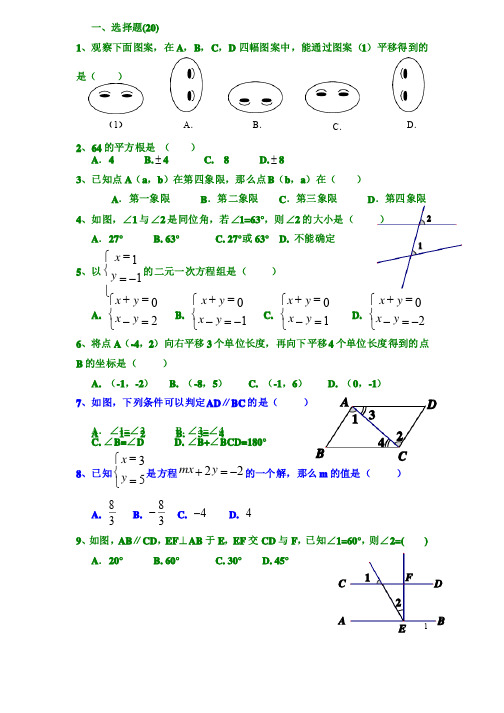 广东省广州市海珠区第三十三中学2012-2013学年七年级下学期数学期中测试