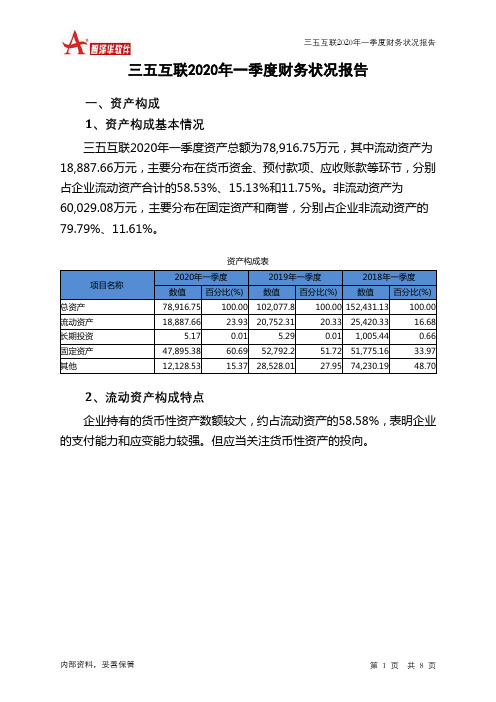 三五互联2020年一季度财务状况报告
