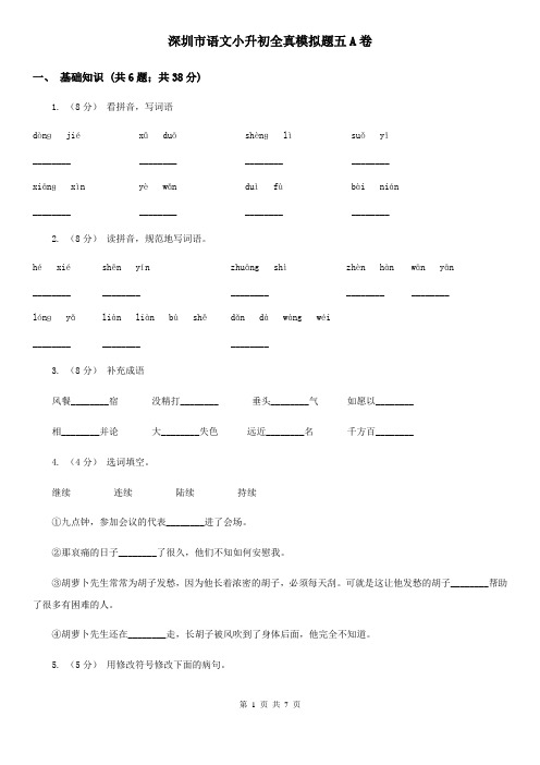 深圳市语文小升初全真模拟题五A卷