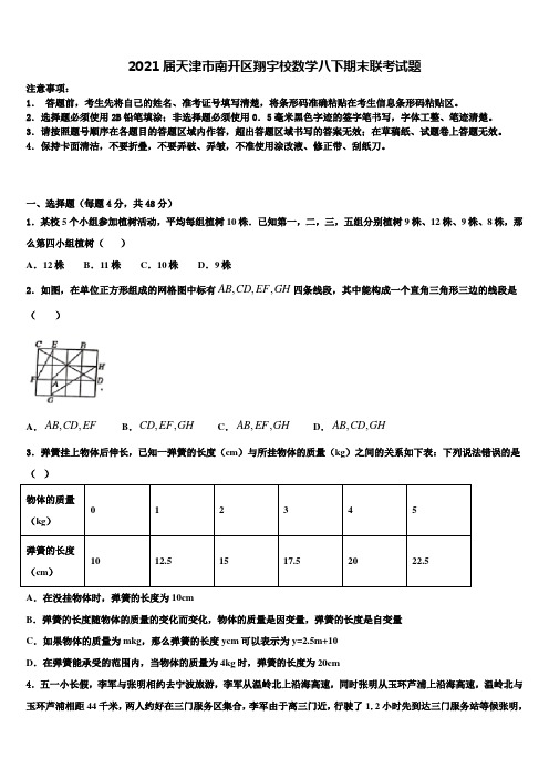 2021届天津市南开区翔宇校数学八下期末联考试题含解析