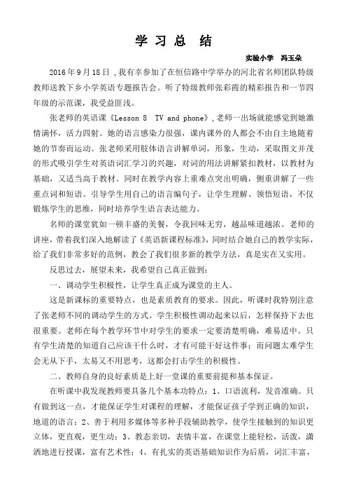 小学英语教师冯玉朵外出学习总结