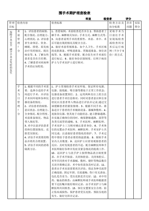围手术期护理查检表