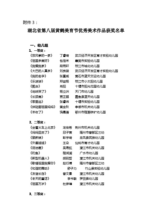 湖北省第八届黄鹤美育节优秀美术作品获奖名单