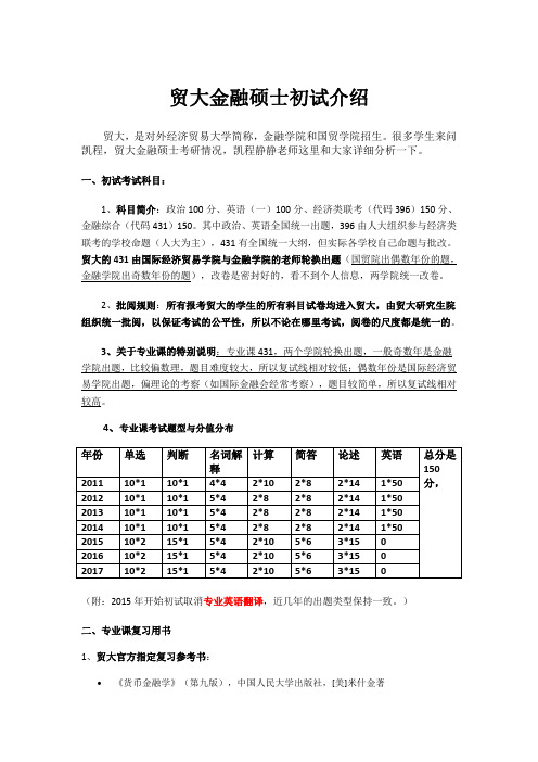 贸大金融硕士初试介绍
