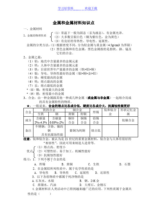 金属和金属材料知识点