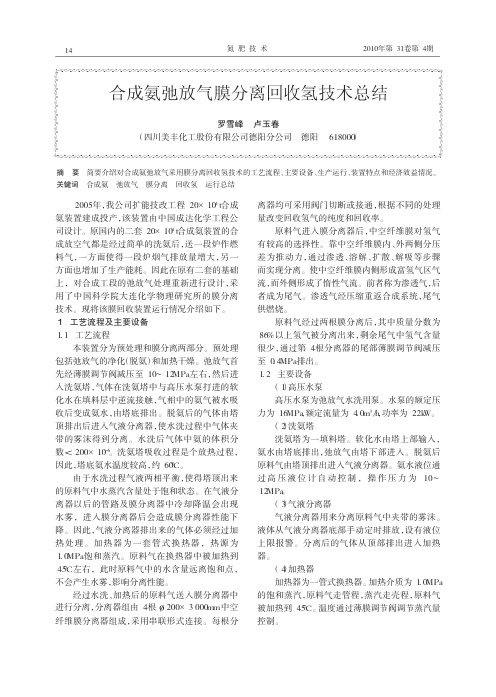 合成氨弛放气膜分离回收氢技术总结