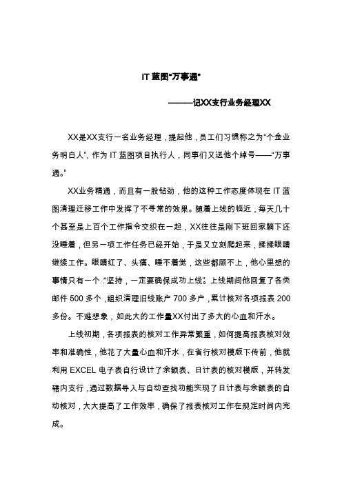银行支行业务经理IT蓝图先进个人事迹材料