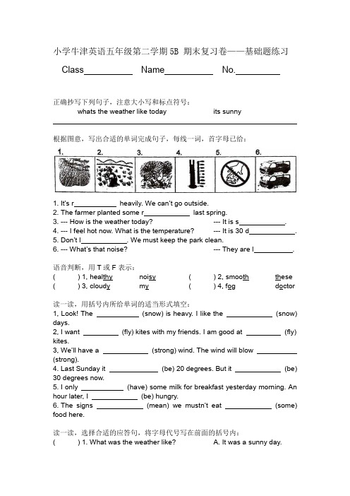小学牛津英语五年级第二学期5B 期末复习卷——基础题练习(附答案)