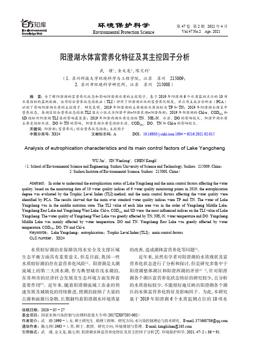阳澄湖水体富营养化特征及其主控因子分析