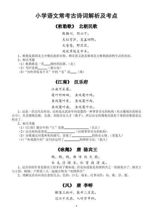 小学语文常考古诗词解析及考点