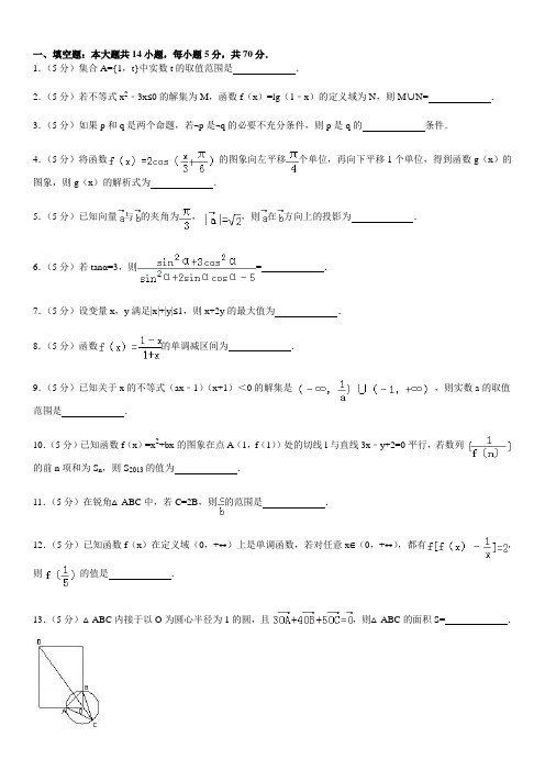 2013年江苏省高考数学押题冲刺卷