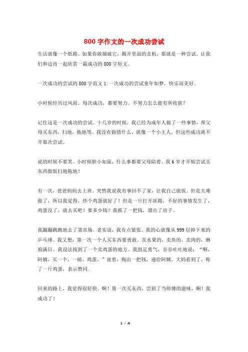 800字作文的一次成功尝试
