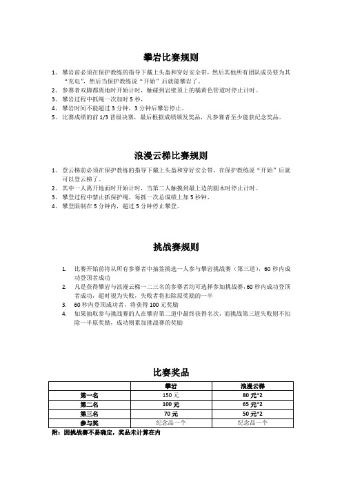 攀岩大赛比赛规则与奖励