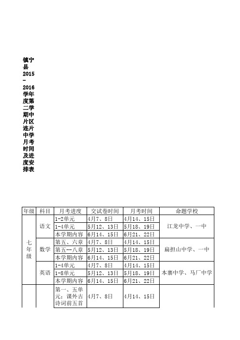 月考时间及进度