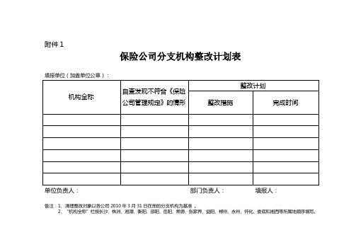 保险公司分支机构整改计划表