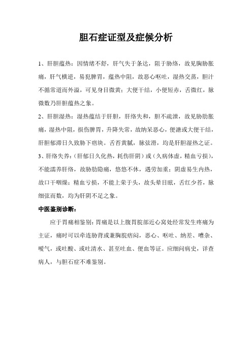 胆石症证型及症候分析