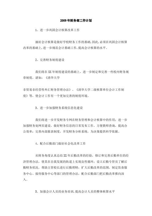 2009年财务部工作计划