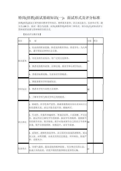 特岗(招教)面试基础知识(一)：面试形式及评分标准