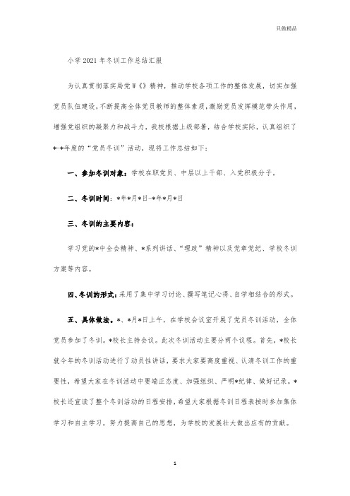 小学2021年冬训工作总结汇报