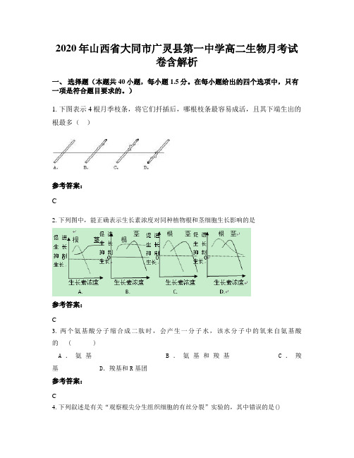 2020年山西省大同市广灵县第一中学高二生物月考试卷含解析