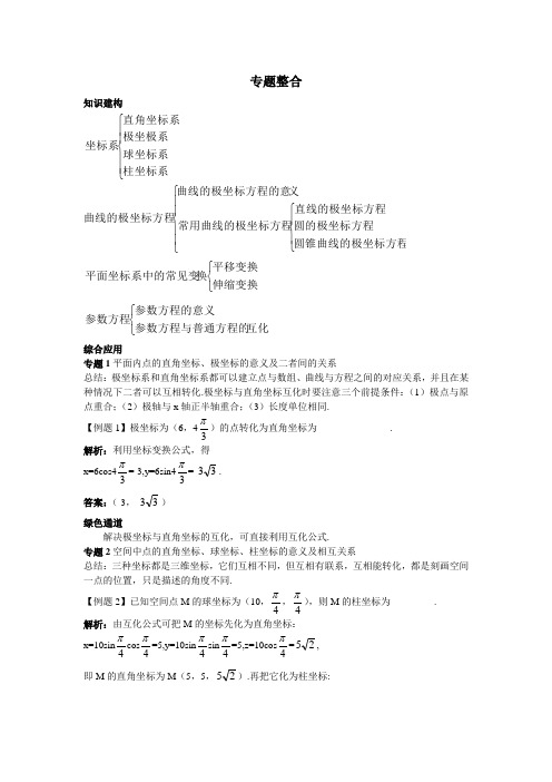 数学选修4-4专题整合学案：参数方程 含解析 精品