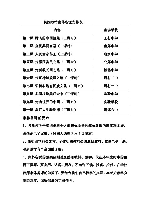 初四政治集体备课安排表