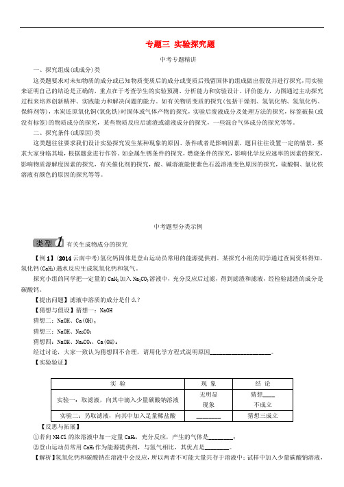 河北省中考化学 重点题型突破 专题三 实验探究题(无答案)