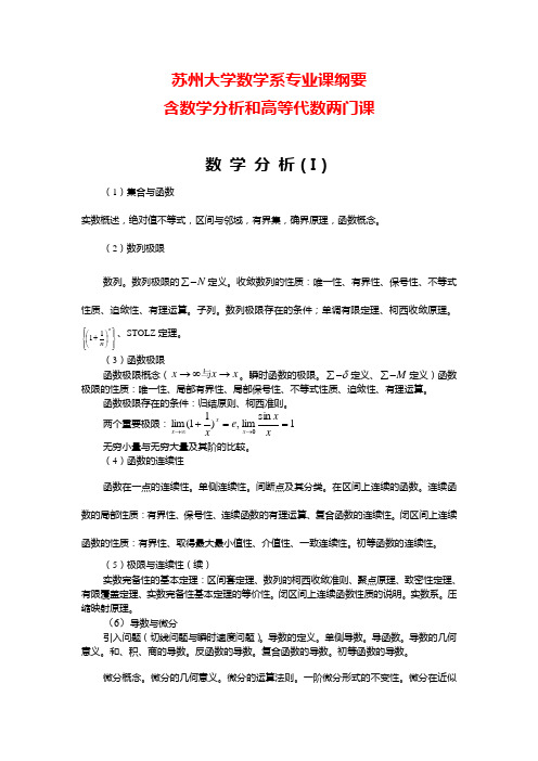 苏州大学数学系专业课纲要