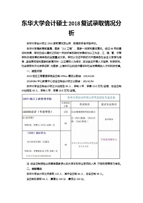 东华大学会计硕士2018复试录取情况分析