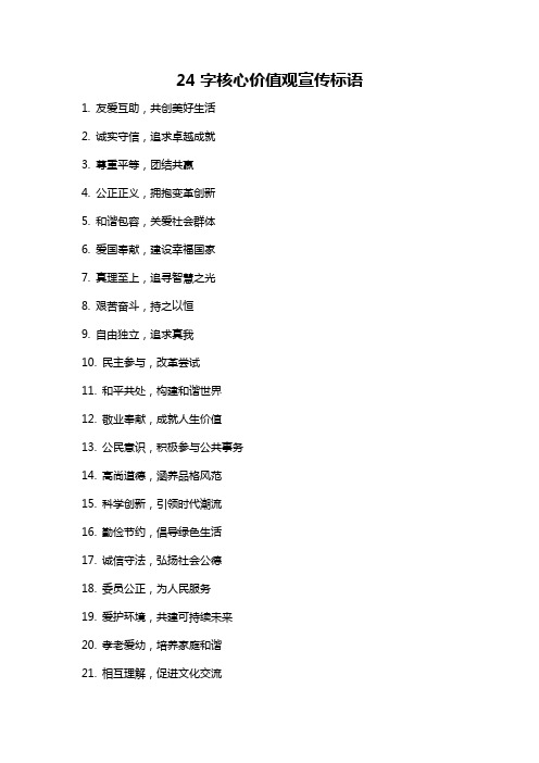 24字核心价值观宣传标语