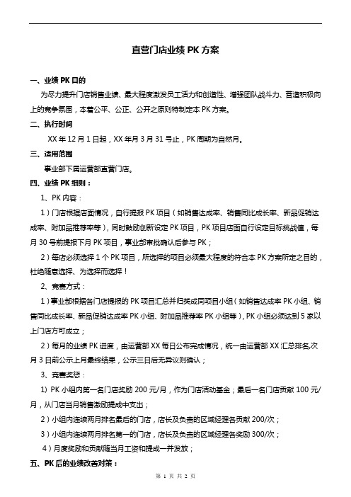 直营门店业绩PK方案