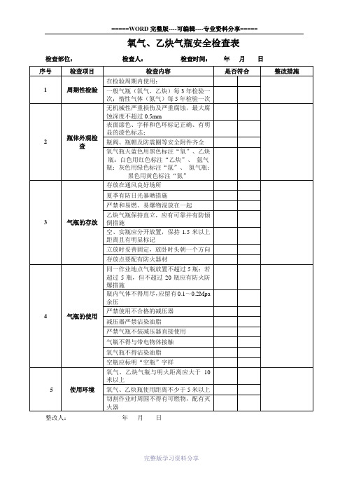 氧气、乙炔气瓶安全检查表