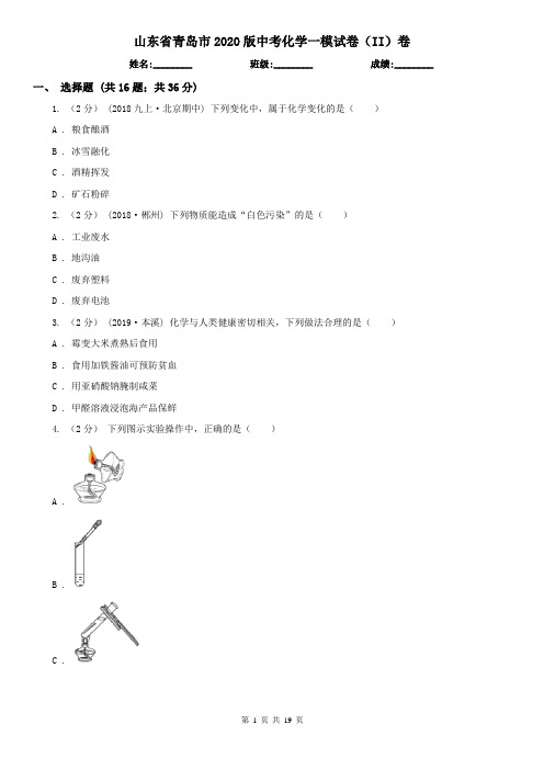 山东省青岛市2020版中考化学一模试卷(II)卷