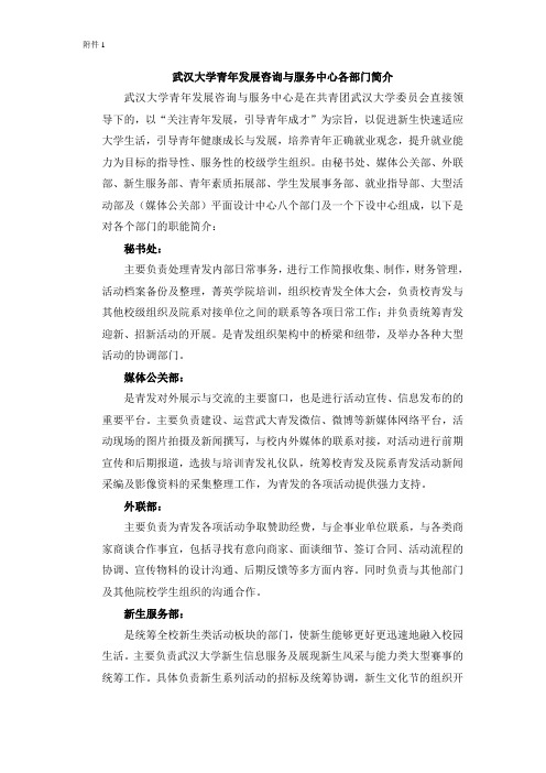 武汉大学青年发展咨询与服务中心各部门简介
