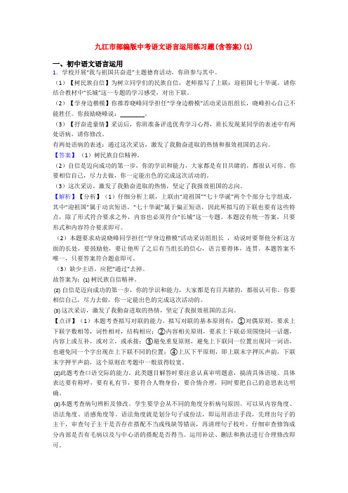 九江市部编版中考语文语言运用练习题(含答案)(1)