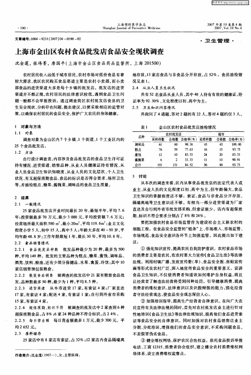 上海市金山区农村食品批发店食品安全现状调查