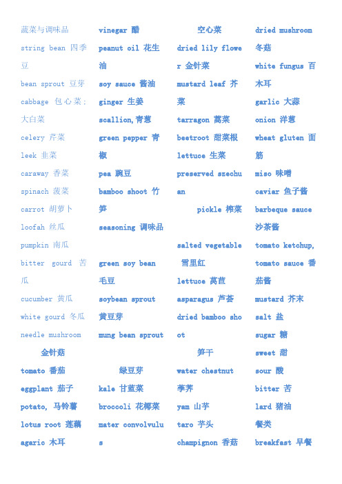 蔬菜食物英语