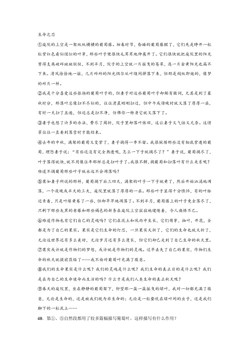 《生命之芯》阅读练习及答案
