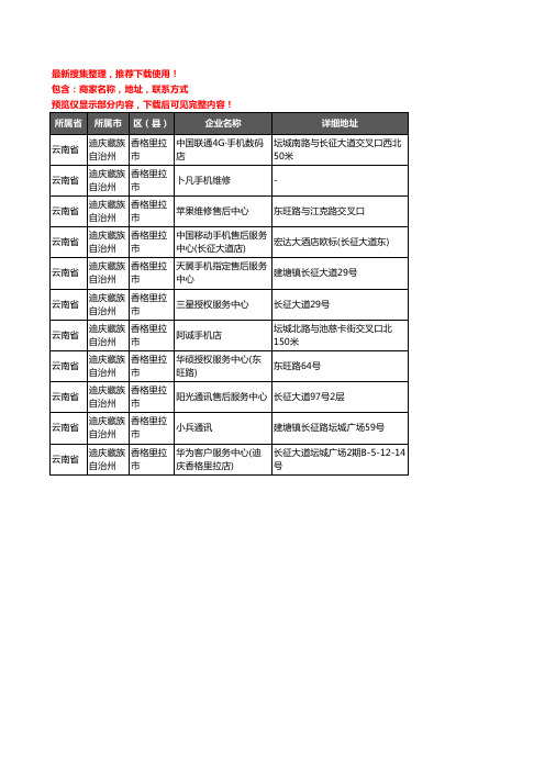 新版云南省迪庆藏族自治州香格里拉市数码维修企业公司商家户名录单联系方式地址大全11家