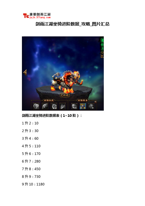 剑雨江湖坐骑进阶数据_攻略_图片汇总