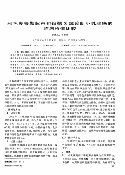 彩色多普勒超声和钼靶X线诊断小乳腺癌的临床价值比较