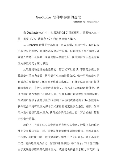 关于GeoStudio中重度的选取