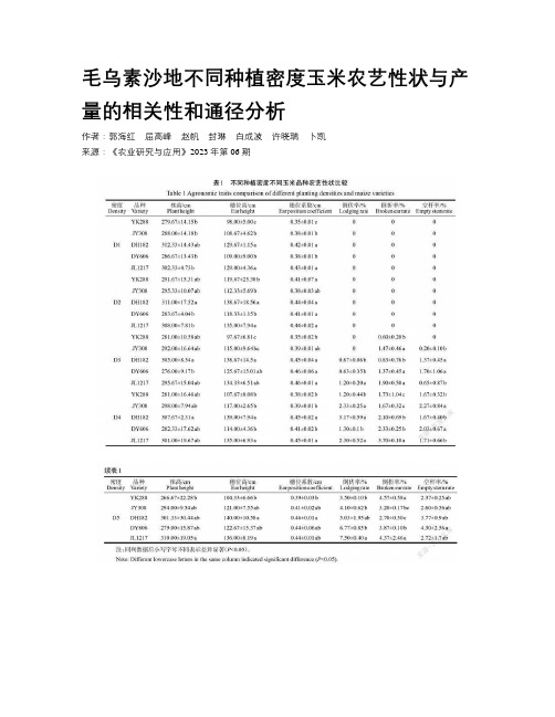  毛乌素沙地不同种植密度玉米农艺性状与产量的相关性和通径分析