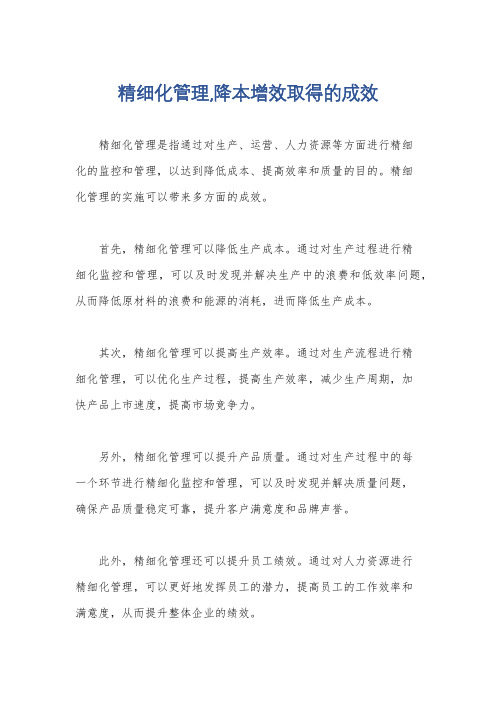精细化管理,降本增效取得的成效