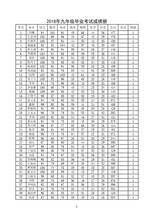 九年级毕业成绩册